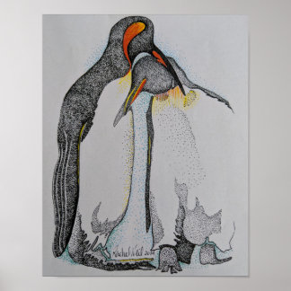 Poster Trabalho de arte, Pinguins, cudling, desenho, arte