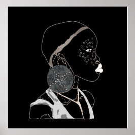 Poster Trabalho de arte preto e branco de menina africana