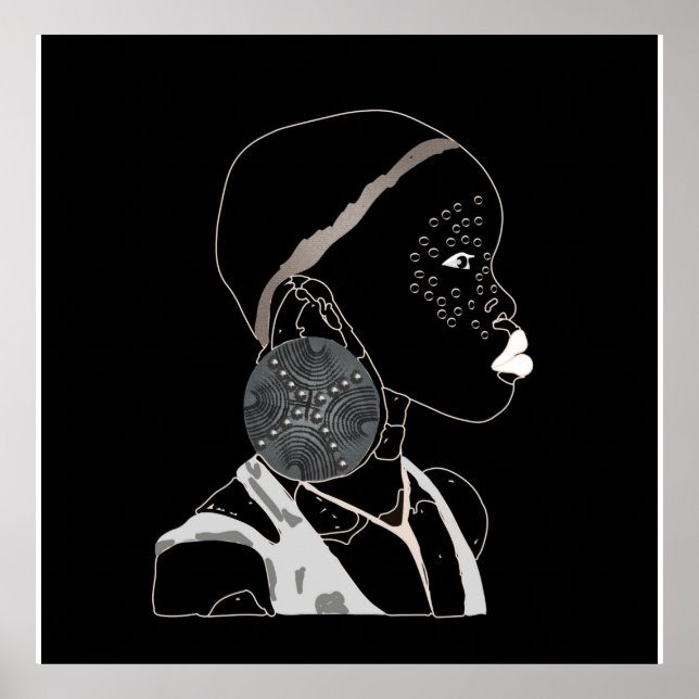 Poster Trabalho de arte preto e branco de menina africana (Frente)