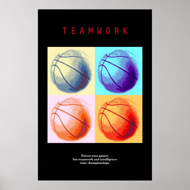 Póster Trabalho em equipe de basquete de arte motivadora  (Frente)
