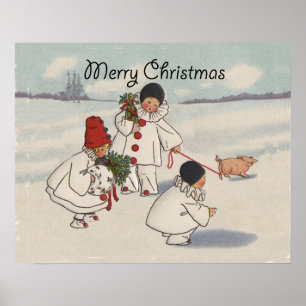 Póster Trabalhos de arte das crianças da neve do Feliz