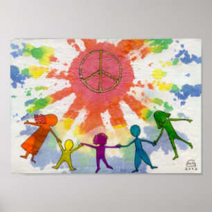 Póster Trabalhos de arte dos meios mistos da paz do