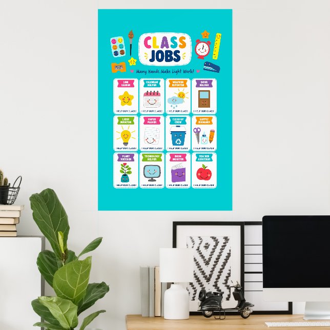 Poster Trabalhos de Classe Kawaii Fofos (Escritório em casa)
