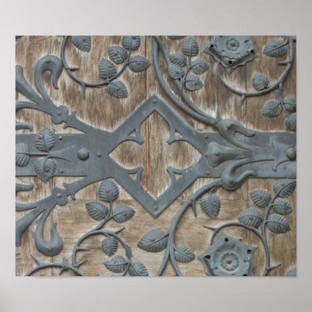 Póster Traço medieval de ferro na porta de madeira (Frente)