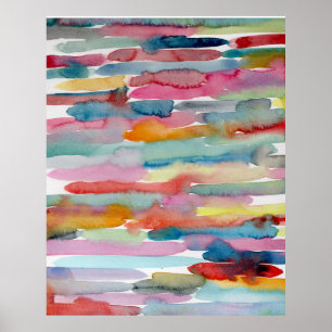 Poster Traços Coloridos de Pincel de Abstrato Art em Ág