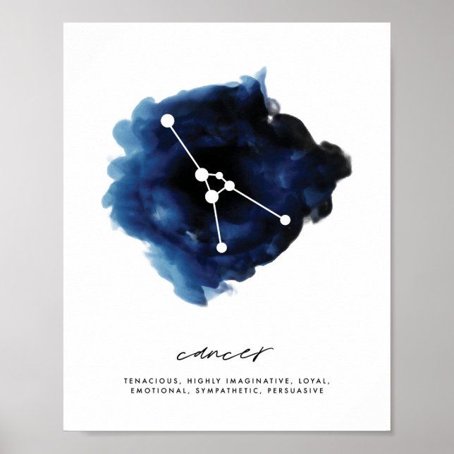 Poster Traços de Caracteres de Constelação de cancer (Frente)