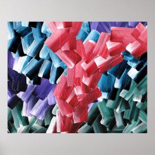 Poster Traços de pincel de Abstrato a preto em vermelho e