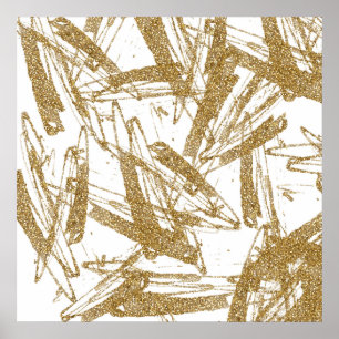 Póster Traços de pincel de pintura falsa de ouro com ten