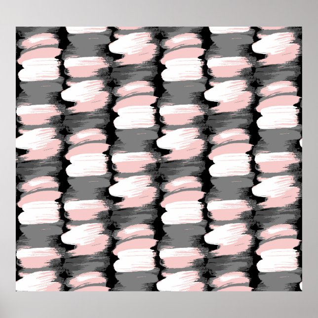 Poster Traços de pincel, decoração cor-de-rosa-cinza. (Frente)