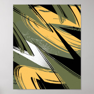 Poster Traços do Pincel abstrato com Verde-oliva e Amarel