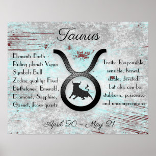 Poster Traços e datas de Bull do Taurus do sinal do