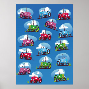 Poster Tractor Pattern (Blue Background)