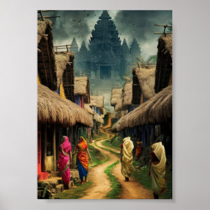 Poster Tradicional Indian Village - arte digital download