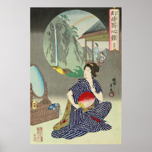 Poster tradicional japonês Woodprint Geisha