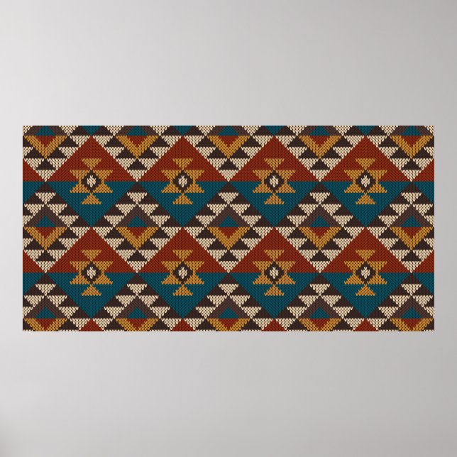 Poster Tradicional Tribal Aztec padrão contínuo em w (Frente)