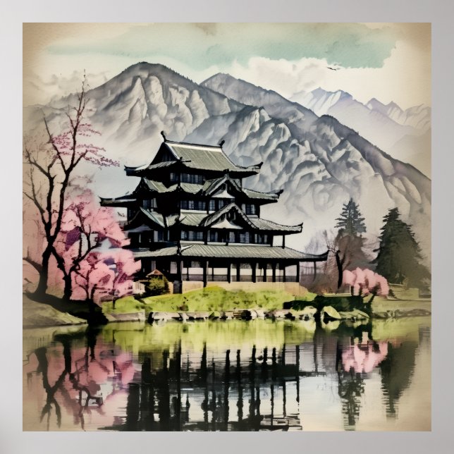 Poster Traditional Castle On Lake (Frente)