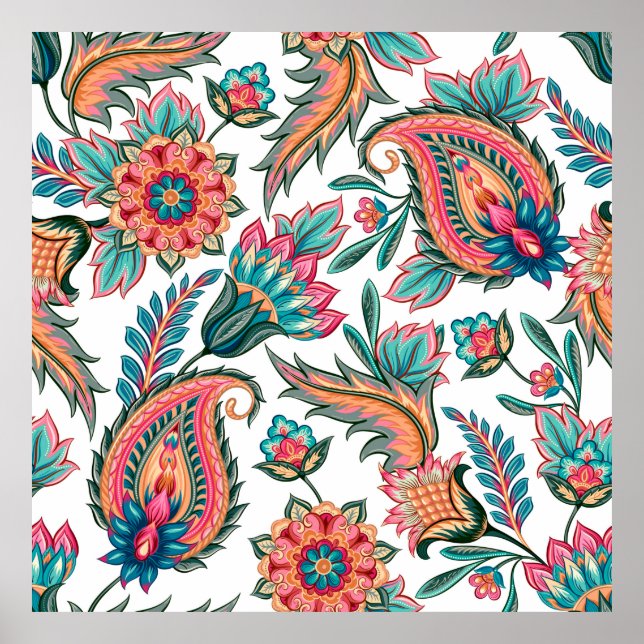 Poster Traditional oriental seamless paisley pattern. Vin (Frente)