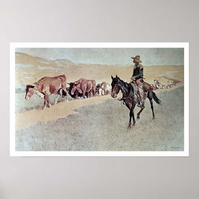 Póster Trailing Texas Longhorns (óleo na canvas) (Frente)