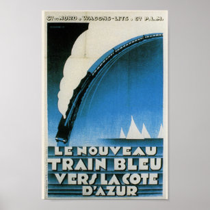 Poster Train Bleu Cote D'Azur French Art Deco Travel