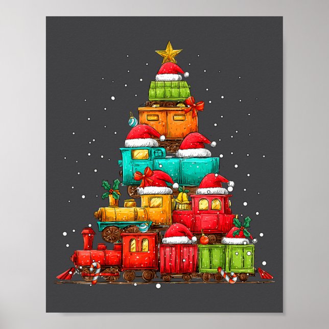 Poster Train Railroad Locomotive Christmas Tree Xmas Hat  (Frente)