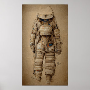 Poster Traje astronauta, estilo Leonardo da Vinci