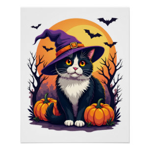 Póster Traje de Halloween de Gato Preto Retro para Homens