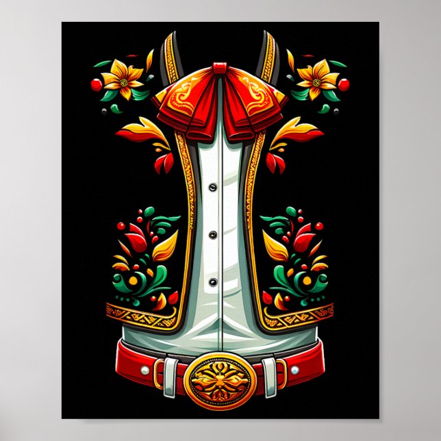 Poster Traje Mexicano Para Cinco De Maio Mariachi Charro (Frente)