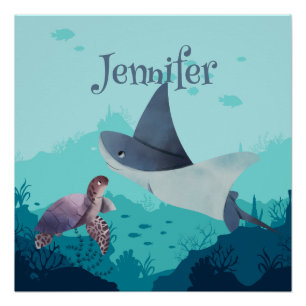Póster Traje personalizado e tartaruga sob o mar
