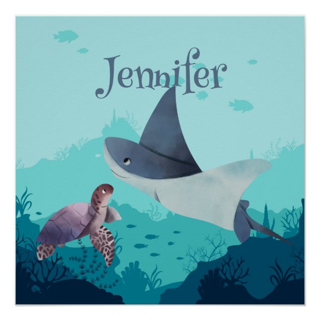 Póster Traje personalizado e tartaruga sob o mar (Frente)