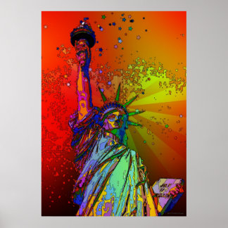 Póster Traje Psicodélico NYC Arco-Íris Colorido Estátua d