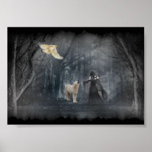 Póster Trajeto de floresta escuro