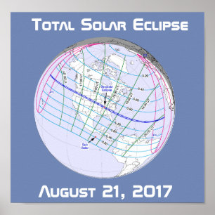 Póster Trajeto global do eclipse solar 2017 totais