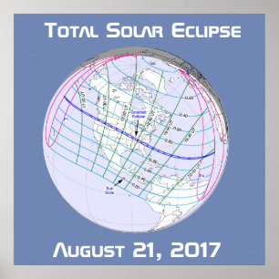 Póster Trajeto global do eclipse solar 2017 totais