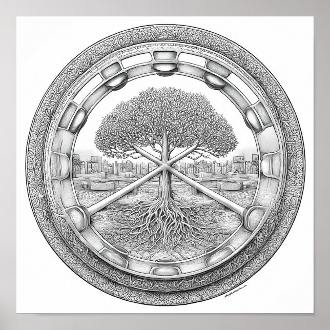 Poster Tranquil Botanical Mandala: Hydroponic Helix (Frente)