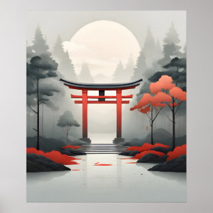 Poster Tranquil Dawn: Uma Paisagem Serena Japonesa