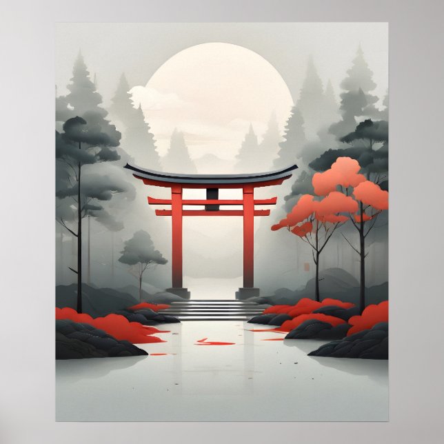 Poster Tranquil Dawn: Uma Paisagem Serena Japonesa (Frente)