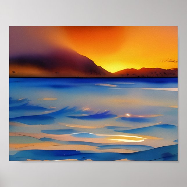 Poster Tranquil Ocean Sunset Watercolor (Frente)
