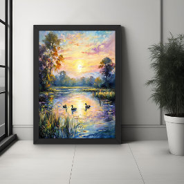 Póster Tranquilidade do ouro Paisagem de Pond Sunset com 