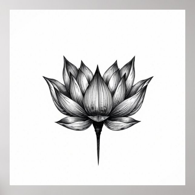 Poster Tranquilidade florescente: Arte a carvão Lotus (Frente)