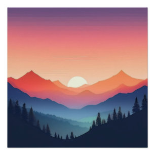 Póster Tranquilo Sunset Sobre Picos De Montanha