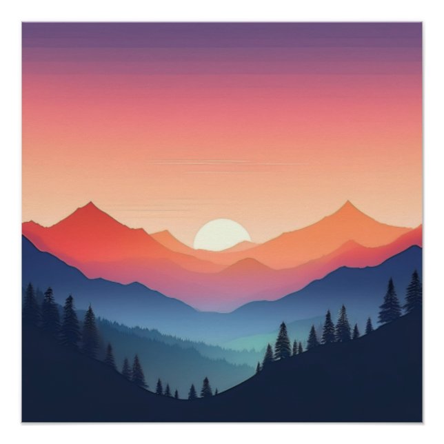 Póster Tranquilo Sunset Sobre Picos De Montanha (Frente)