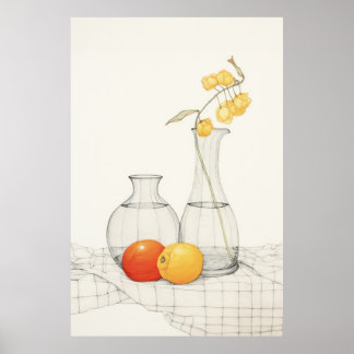 Poster Tranquilo - Vida Estática com Blossomas e Frutas