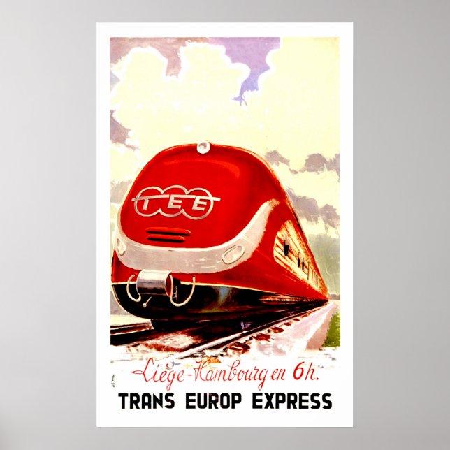 Poster Trans Europ Express, comboio rápido, viagens vinta (Frente)
