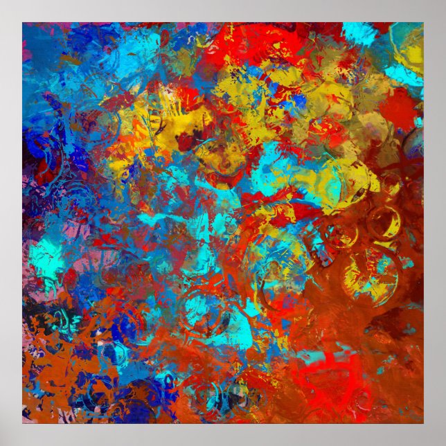 Póster Transformações XXI Abstrato de Teal Vermelho Azul (Frente)