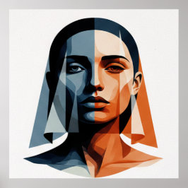 Poster Transparent Geometric Portrait in Amber and Slate