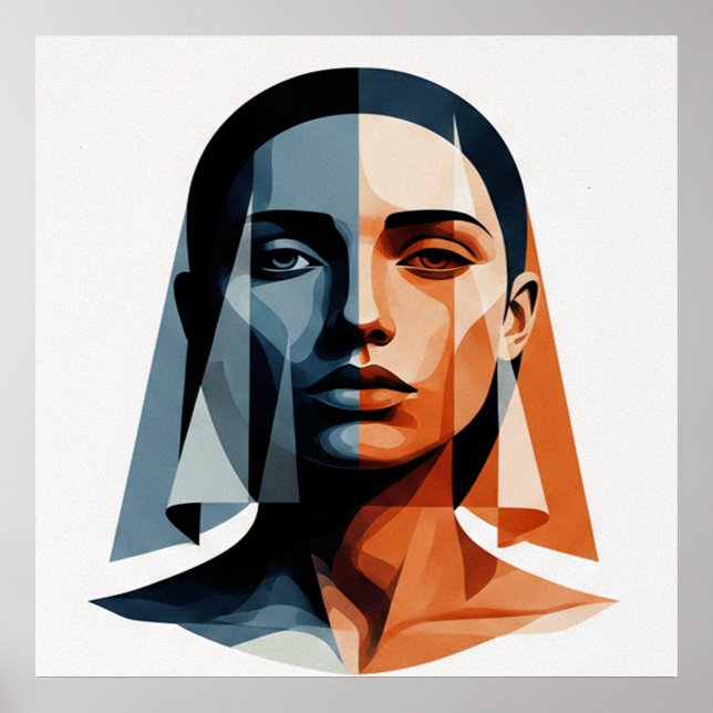Poster Transparent Geometric Portrait in Amber and Slate (Frente)