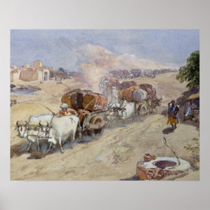 Poster Transporte do algodão, India, 1862 (w/c sobre o