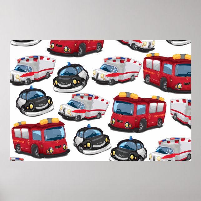 Póster Transportes policiais, ambulatórios e bombeiros (Frente)