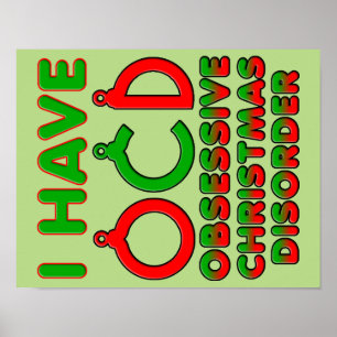 Póster Transtorno Obsessivo de Natal OCD Placa de Sinal F