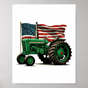 Poster Trator Agrícola Fazenda Bandeira EUA Trator Americ